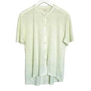 Eileen Fisher Linen Mandarin Collar T-Shirt Top Lightweight Green